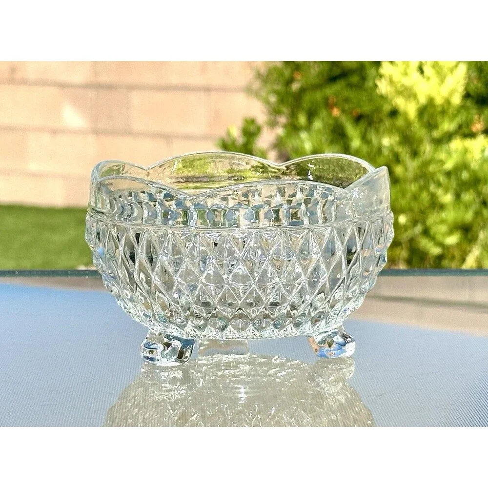 Vintage Indiana Glass Diamond Point Candy Dish 3‑Footed Clear Bowl 5